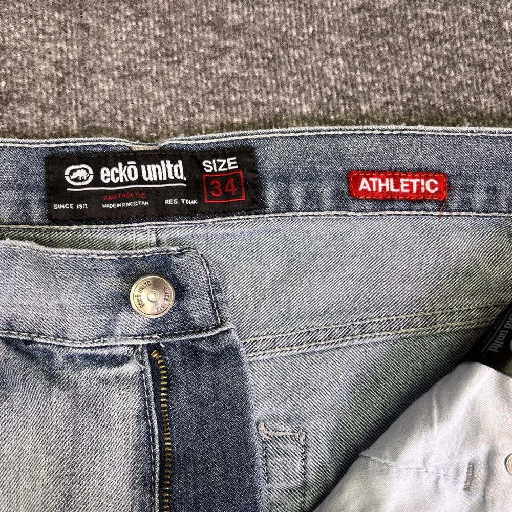Ecko Unltd Jeans‎ Mens 34 Light Wash Athletic Streetwear Rhino Logo Hip Hop Y2K